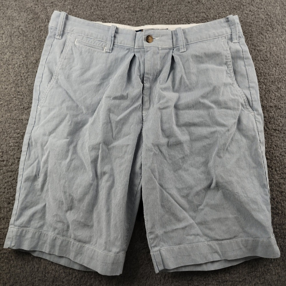 Polo Ralph Lauren Boys 14 33x10 Blue White Seersucker Striped Pleated Shorts